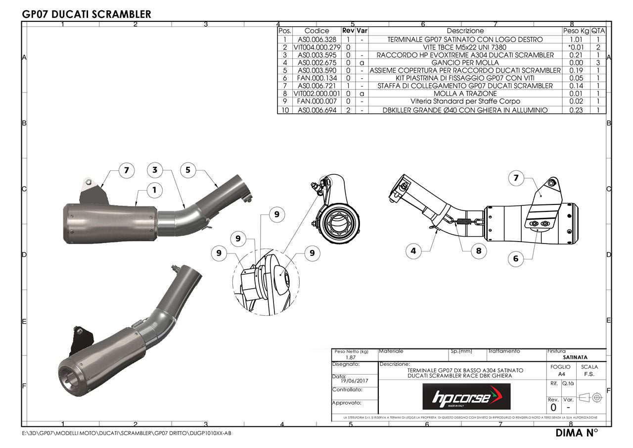 HP Corse Auspuff GP07 Satin Ducati Scrambler 803 2015-2016
