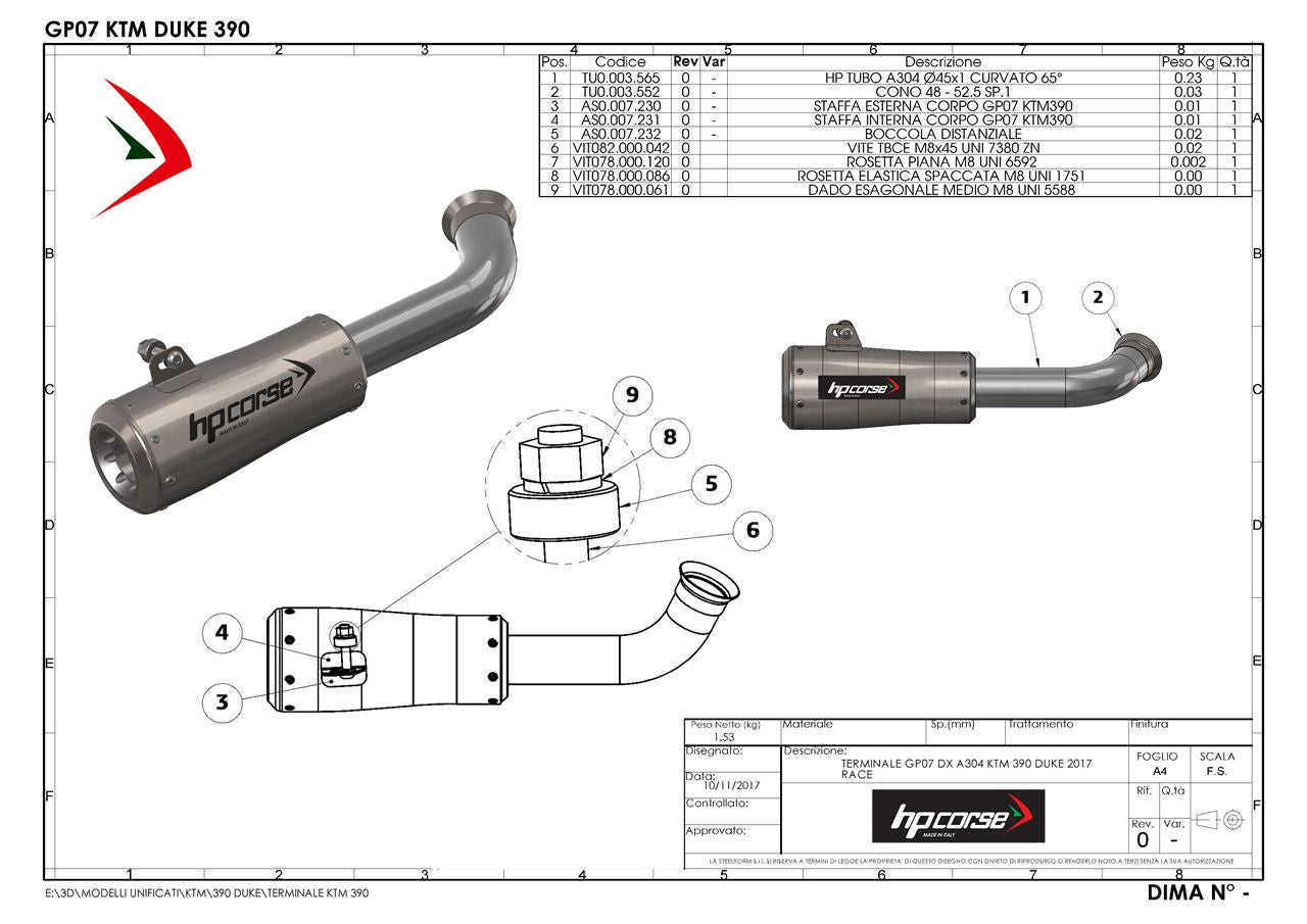 HP Corse échappement GP07 Satin KTM Duke 390 2017-2020