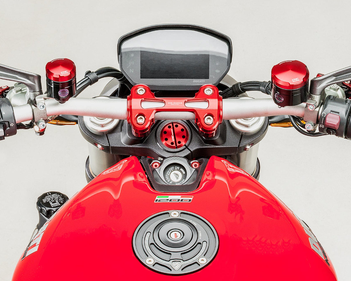 CNC Racing bovenste stuurklem RM240R kroonplaatmoer rood GH356R contactslotcover boutenset rood KV339R contactslotcover mat carbon ZA967Y