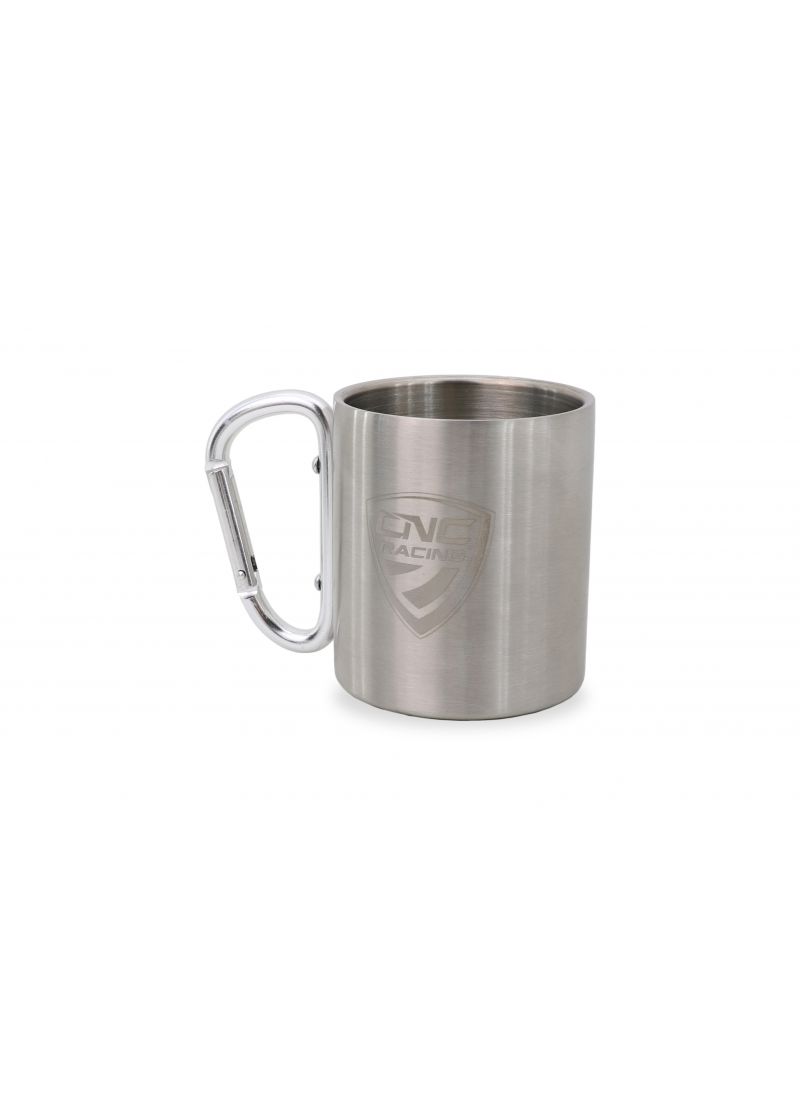 RVS mok met CNC logo en karabijnhaak oor