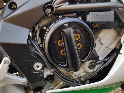 Open koppelingsdeksel met lexaan venster MV Agusta F3 675 (2012-2021) zwart koppelingsdeksel met zwarte drukplaat en gouden veerschotels