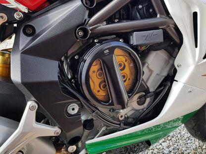 Open koppelingsdeksel met lexaan venster MV Agusta Dragster 800 Rosso E5 (2021+) zwart koppelingsdeksel met gouden drukplaat en gouden veerschotels