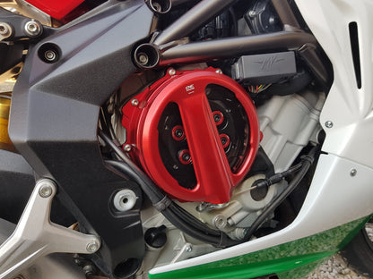 Open koppelingsdeksel met lexaan venster MV Agusta Dragster 800 Rosso E4 (2020) rood met zwarte drukplaat en rode veerschotels
