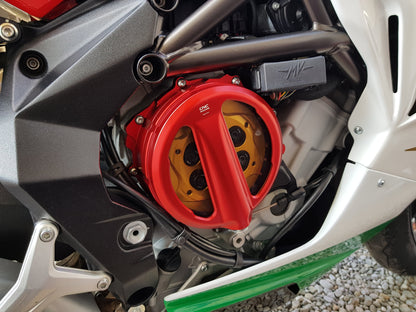 Open koppelingsdeksel met lexaan venster MV Agusta Dragster 800 Rosso E5 (2021+) rood met gouden drukplaat en zwarte veerschotels
