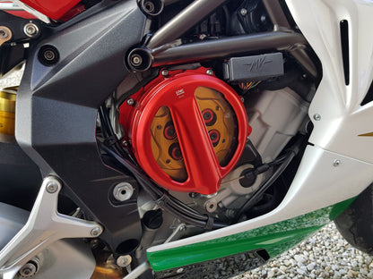 Open koppelingsdeksel met lexaan venster MV Agusta Brutale 675 (2012-2013) rood met rode drukplaat en gouden veerschotels