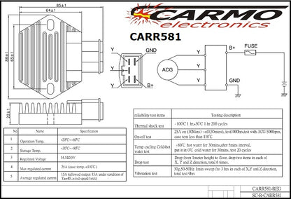CARR581 - Honda MOSFET Spanningsregelaar gelijkrichter Lithium ion Carmo technische details