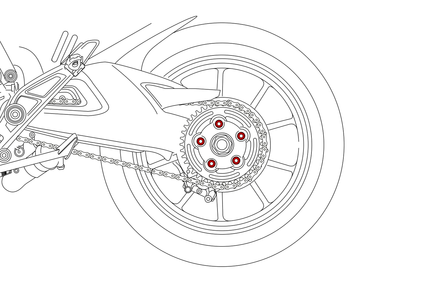 Achtertandwieldrager moeren (5 st.) Ducati Panigale V4 Tricolore (2025+)