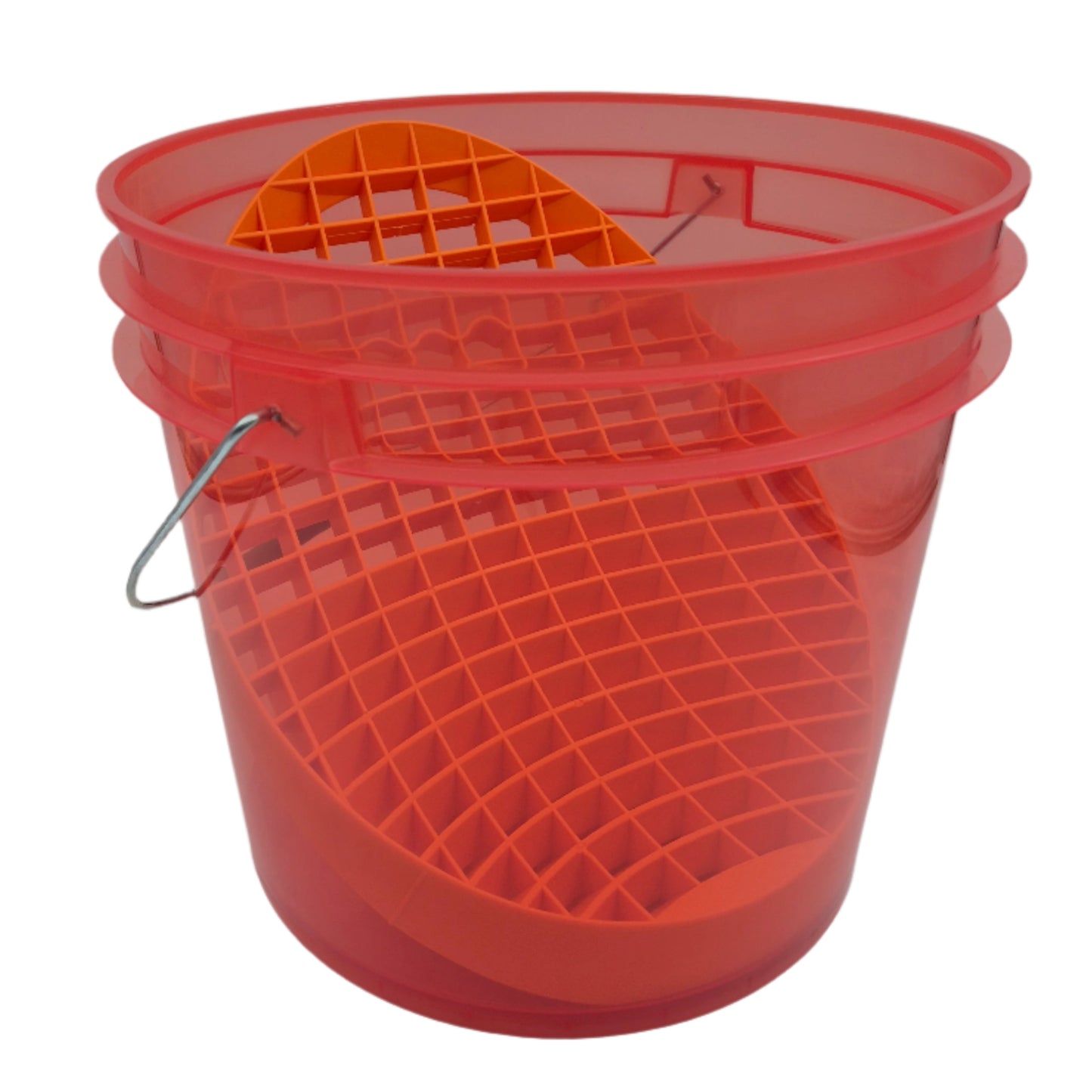 D Con Heavy Duty Rinse Emmer – Rode 19L Spoelemmer voor Krasvrije Motor- en Auto-Detailing afgebeeld met Mitt Slide Oranje