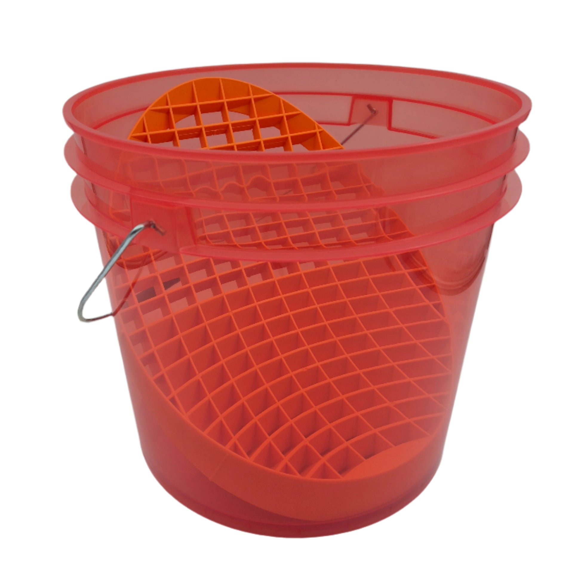 D Con Mitt Slide Rinse – Oranje Emmerinsert voor Veilig Spoelen tijdens Motor- en Auto-Detailing in rode D-Con 13L emmer