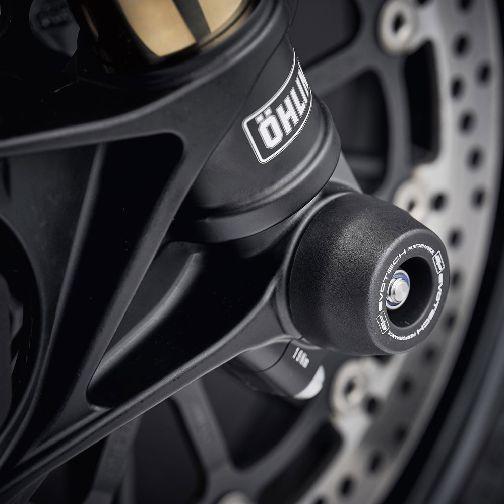 
                  
                    The offside front wheel of the Ducati XDiavel Black Star with EP Spindle Bobbins Crash Protection fitted.
                  
                