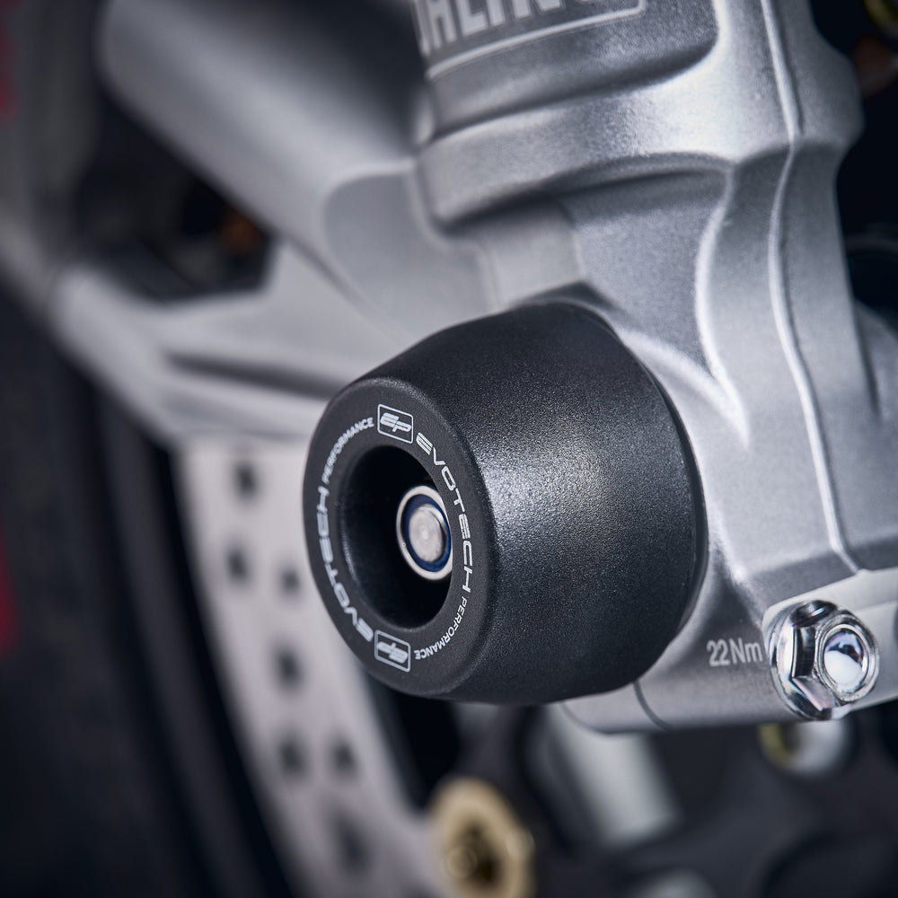 
                  
                    The front fork of the Honda CBR1000RR-R SP with EP Spindle Bobbin Kit crash protection bobbin attached seamlessly.
                  
                