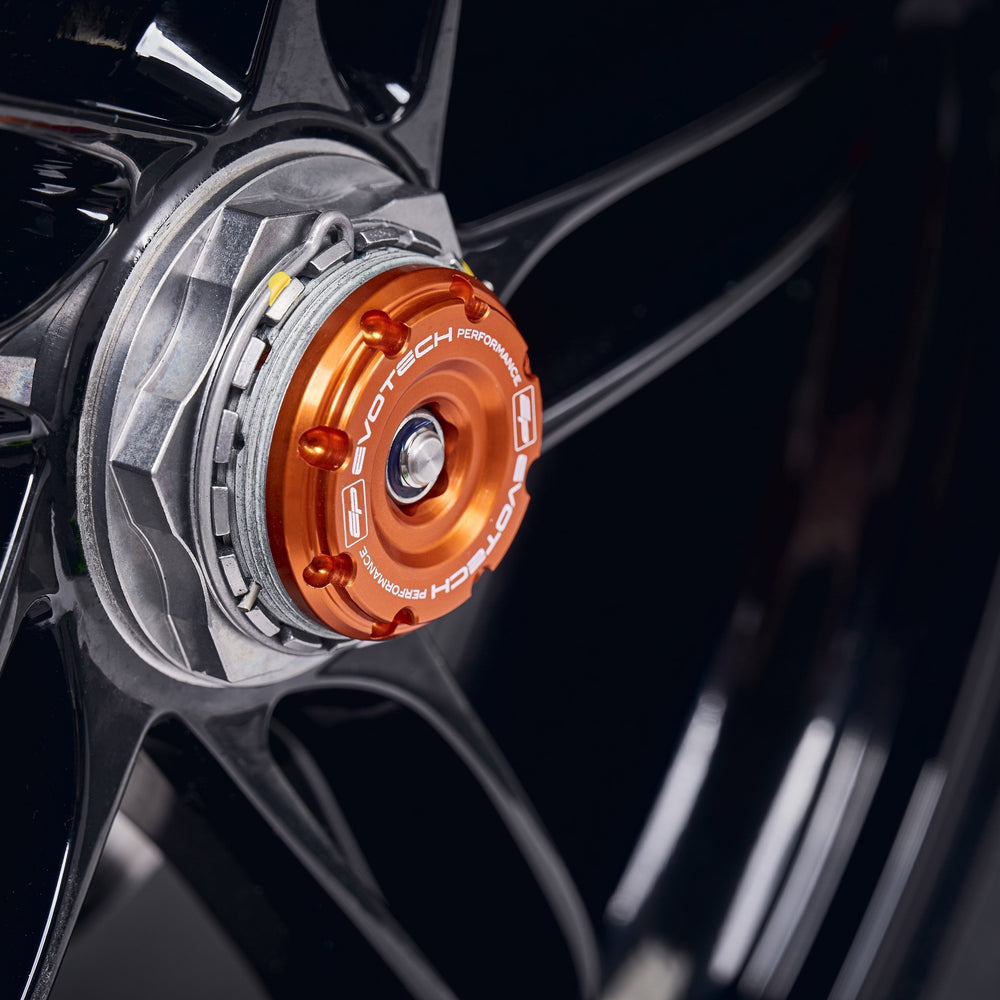 
                  
                    The orange hub stop from EP Spindle Bobbins Crash Protection Kit attached to rear offside of the KTM 1290 Super Duke R.  
                  
                