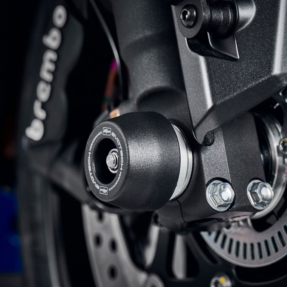 The EP Spindle Bobbins extends from the rear swingarm of the Suzuki GSX-S1000GT to shield the swingarm of the rear wheel, sitting near the EP Paddock Stand Bobbins. 