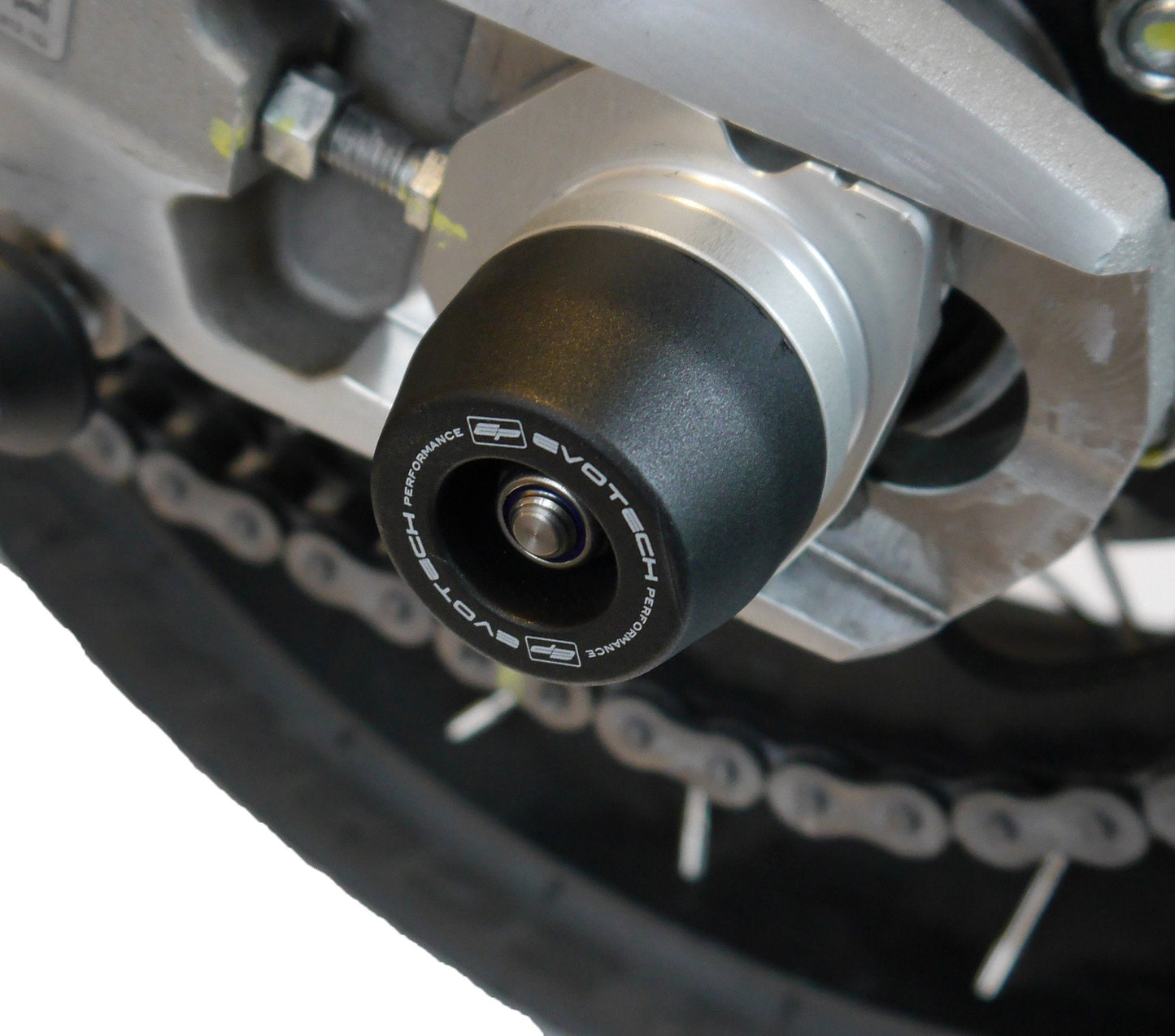 The rear swingarm of the Ducati Multistrada 950 with an EP black nylon spindle bobbin securely fitted.