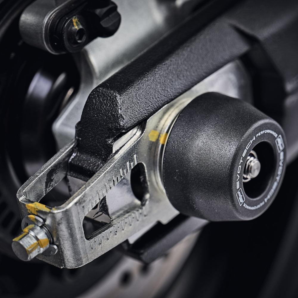 
                  
                    The precision fit of the signature EP Spindle Bobbins Kit to the swingarm and rear wheel of the Ducati Scrambler Icon.
                  
                