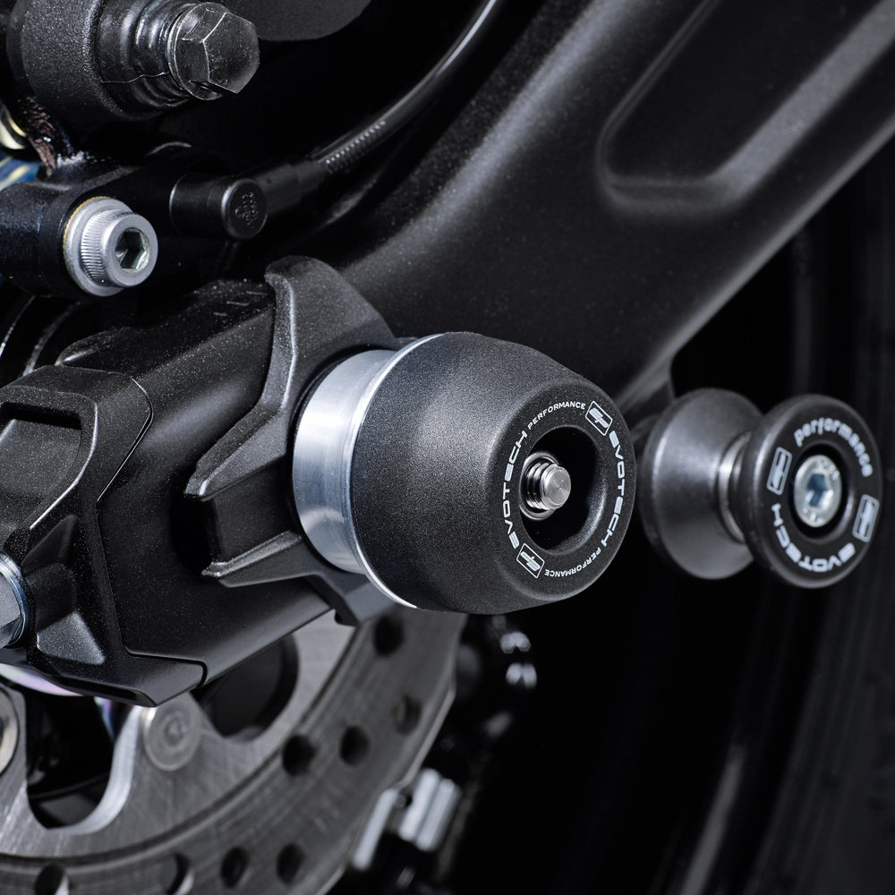 
                  
                    The rear wheel of the Kawasaki Z650 with EP Spindle Bobbins Crash Protection bobbin mounted to the rear spindle offering swingarm protection. 
                  
                