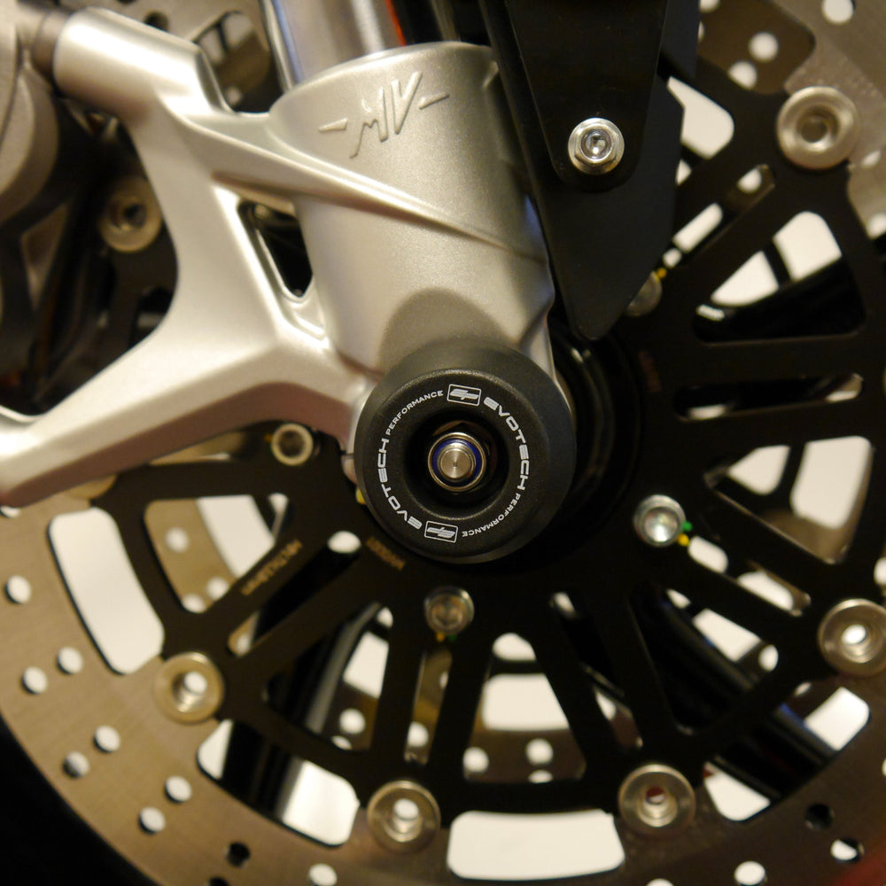 
                  
                    The EP Spindle Bobbins Kit blends into the front fork of the MV Agusta Turismo Veloce 800, giving crash protection to the forks and brake calipers.
                  
                