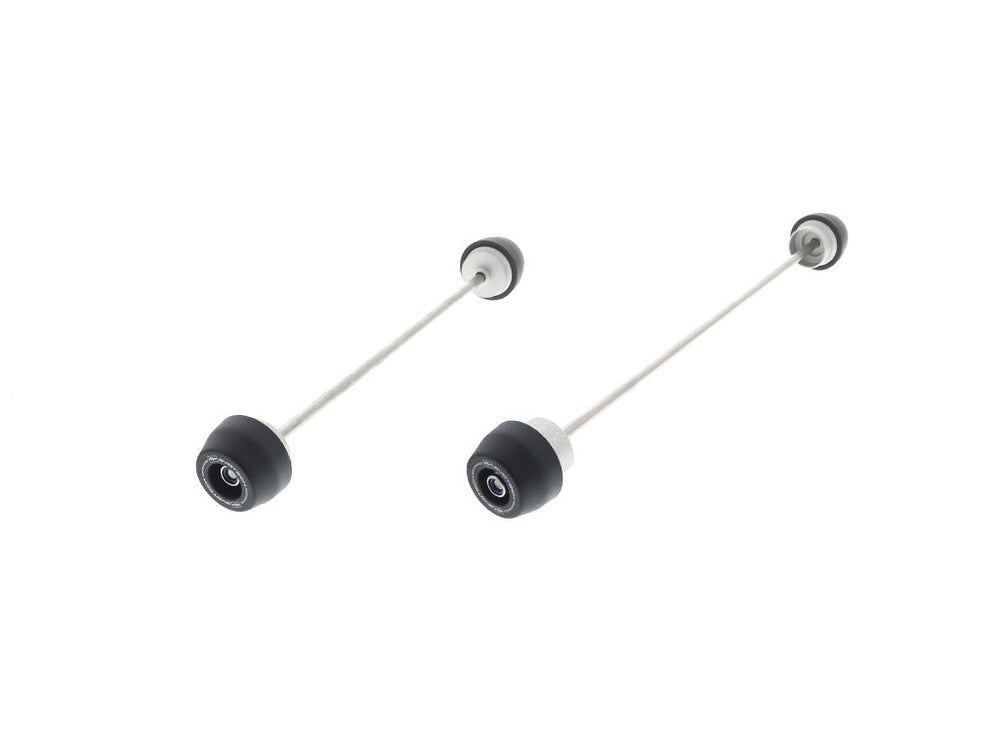 
                  
                    Both components of the EP Spindle Bobbins Kit for the Aprilia Tuono 660 Factory. Stainless steel spindle rods hold together aluminium and injection moulded nylon bobbins.
                  
                