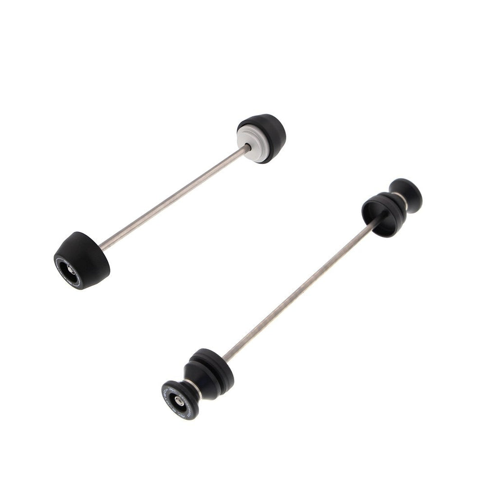 
                  
                    Two EP products combine to form the EP Spindle Bobbins Paddock Kit for the Ducati Scrambler 1100 Urban Motard: front Spindle Bobbins for crash protection (left) and rear wheel Paddock Stand Bobbins for storage and maintenance (right).
                  
                