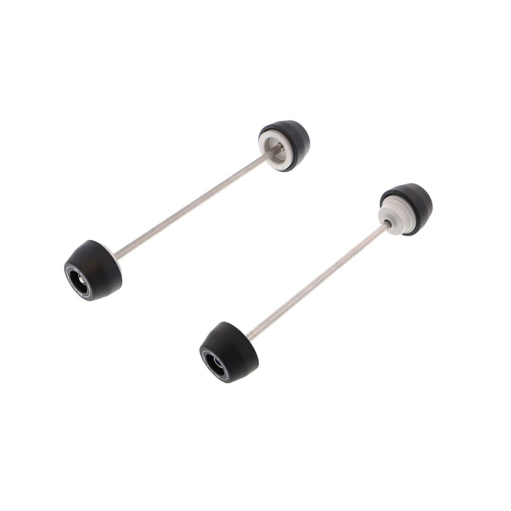 
                  
                    EP Spindle Bobbins Kit for the Yamaha Tracer 900 ABS includes front fork crash protection (left) and rear swingarm protection (right). Stainless steel spindle rods secure the signature Evotech Performance nylon bobbins either end to fit precisely the motorcycle’s wheels.  
                  
                