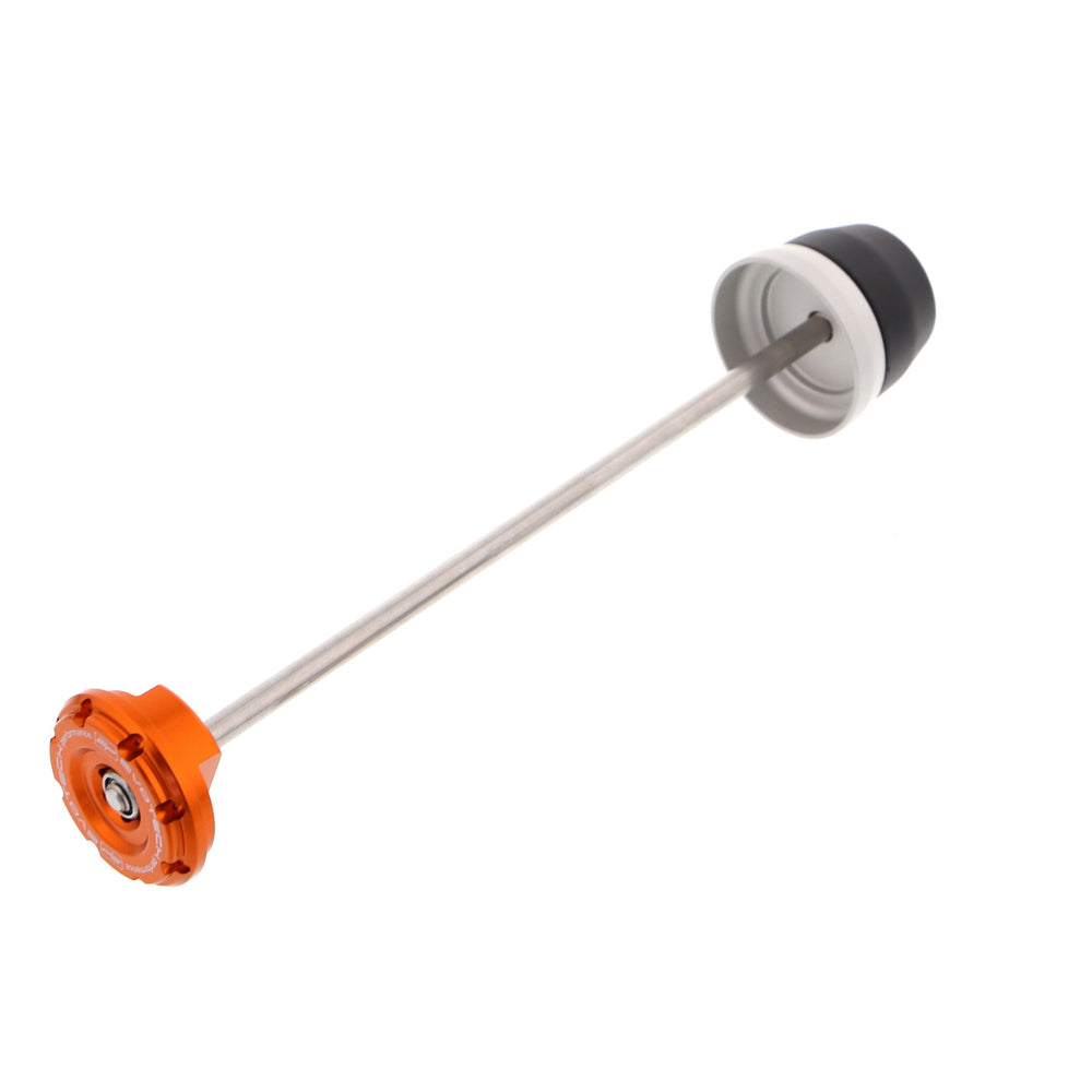 
                  
                    EP Rear Spindle Bobbins for the KTM 1290 Super Duke R: crash protection for the motorcycle’s rear wheel. An aluminium and nylon bobbin for the nearside with an anodised orange hub stop for the offside, held together by a spindle rod.
                  
                