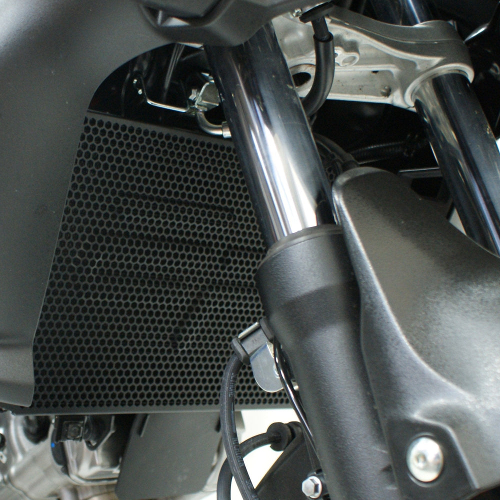 
                  
                    EP Radiator Guard installed on the Suzuki DL 650 motorcycle 
                  
                