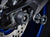 The rear wheel of the Yamaha MT-09 with EP Spindle Bobbins Crash Protection bobbin fitted to the rear spindle offering swingarm protection. 