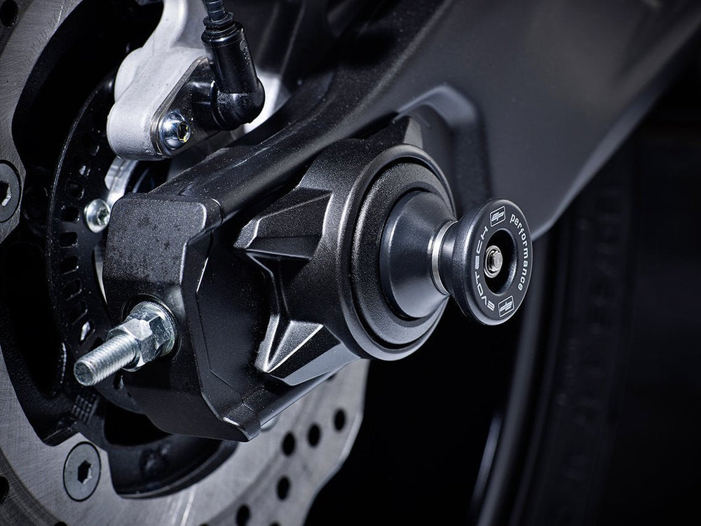 
                  
                    An EP Paddock Stand Bobbin seamlessly fitted the rear wheel spindle of the Yamaha XSR700.
                  
                