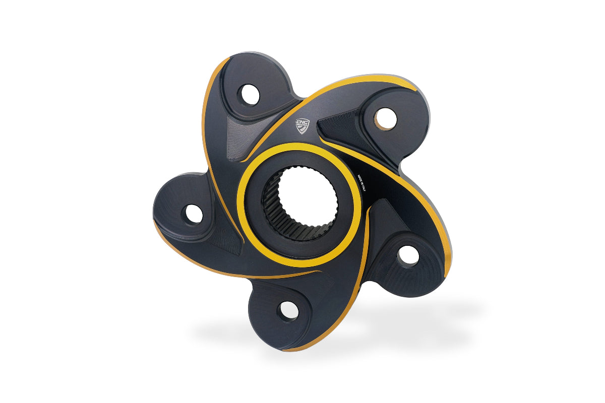 Achtertandwieldrager Black Edition (rood of goud accent) - Ducati Multistrada 1100 (2007-2009) zwart-goud vooraanzicht