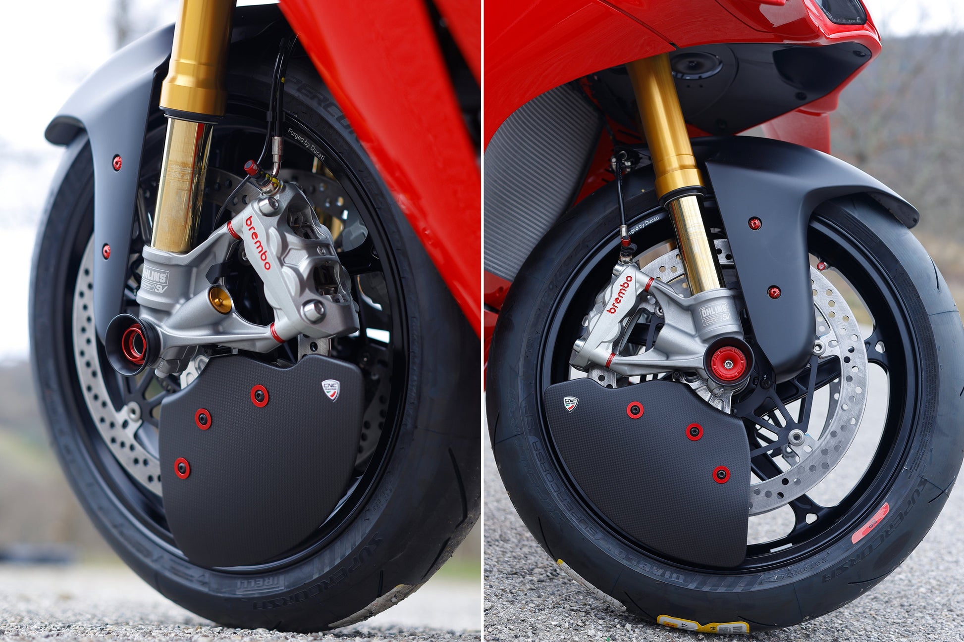 Remklauw Spacer Kit (4 st.) Aprilia Tuono V4 Factory (2021+) rood gemonteerd