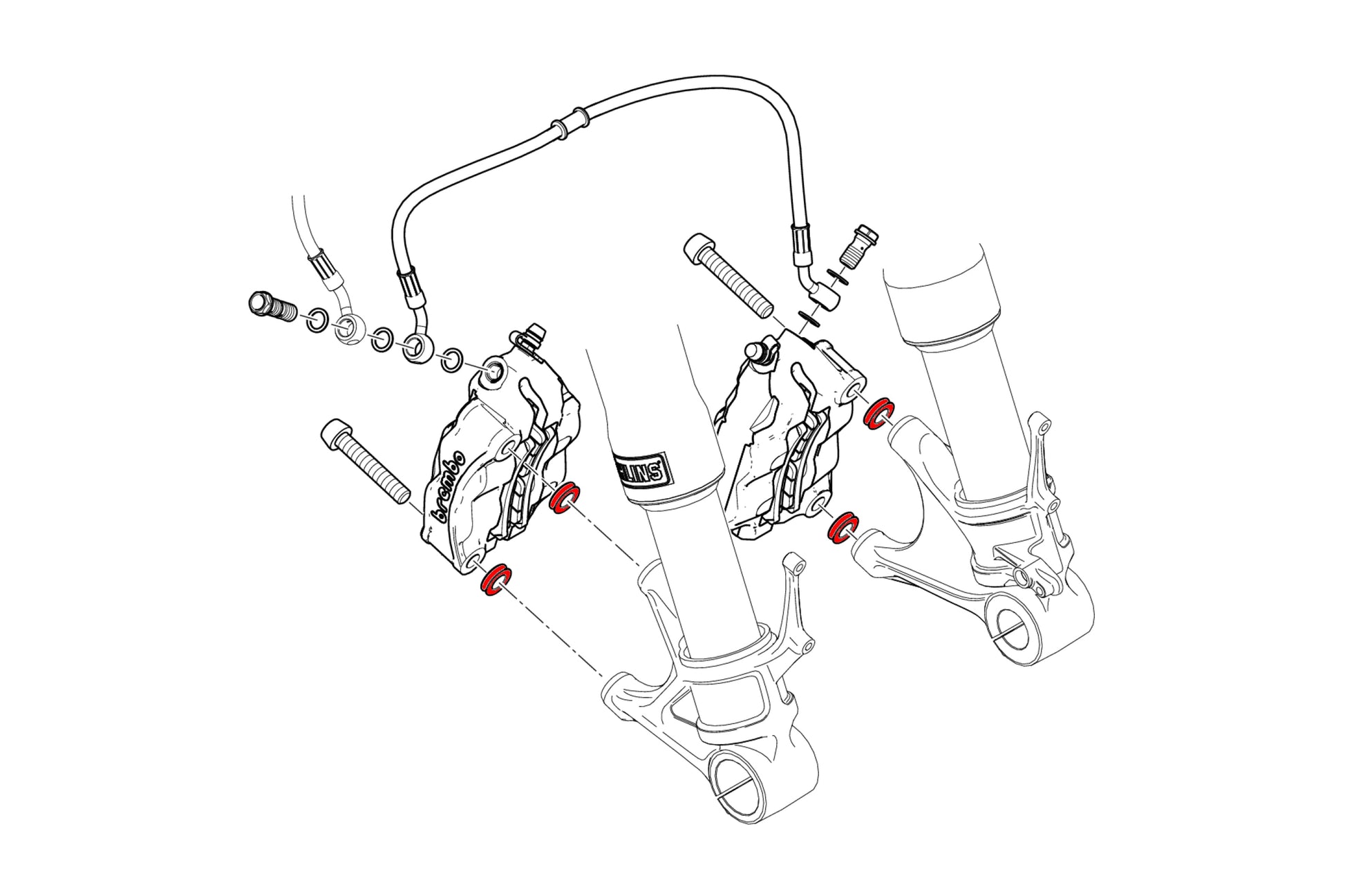 Remklauw Spacer Kit (4 st.) Aprilia Tuono V4 Factory (2021+) technische tekening onderdeel