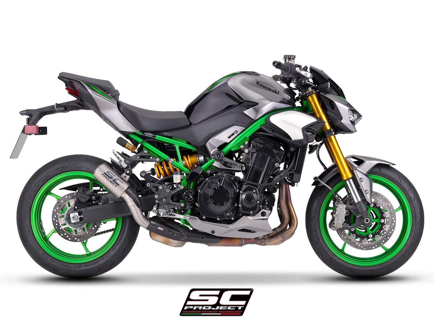 CR-T titanium uitlaatdemper (EURO5+) met carbon heelguard en carbon hitteschild Kawasaki Z900 (2025+)