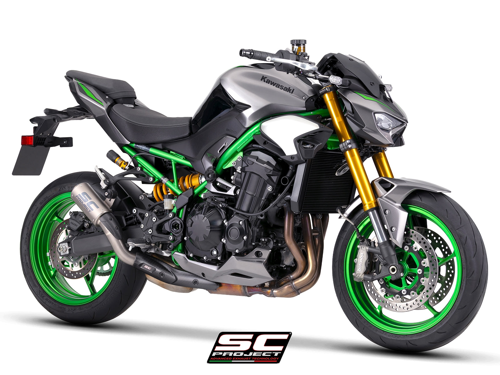 CR-T titanium uitlaatdemper (EURO5+) met carbon heelguard en carbon hitteschild Kawasaki Z900 (2025+)