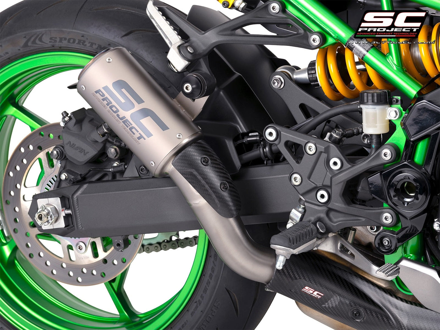 CR-T titanium uitlaatdemper (EURO5+) met carbon heelguard en carbon hitteschild Kawasaki Z900 (2025+)