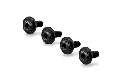 Zwarte CNC Racing KV398B heelplate bouten voor Ducati Panigale V4, subtiele OEM-vervanger.
