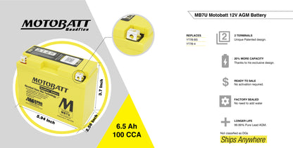 Motobatt MB7U SLA -batteri 12V / 7AH / 100CCA (7.4AH 20HR / 324PHCA)