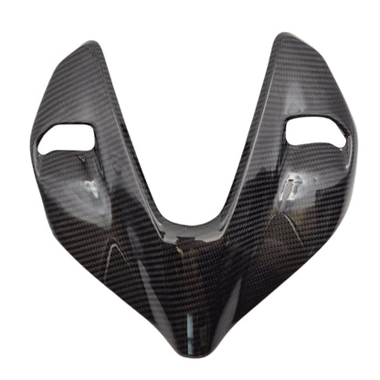 FullSix koplampkap voor Ducati Streetfighter V4 – frontaal aanzicht in glanzend twill carbon, sportieve uitstraling