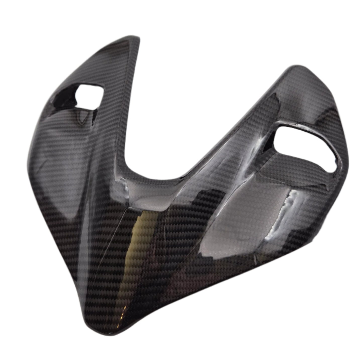 FullSix Carbon Headlight Fairing voor Ducati Streetfighter V4 – vooraanzicht linkerkant, glossy twill carbon