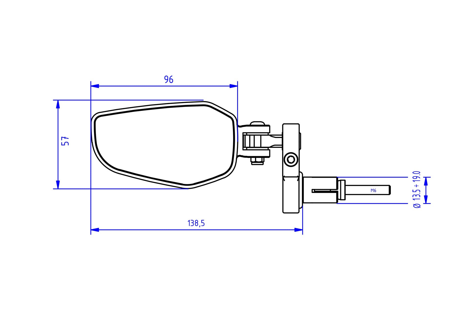 Bar-End Spiegel Evo rechts MR711 CNC Racing Aprilia Tuono (2006-2010) afmetingen