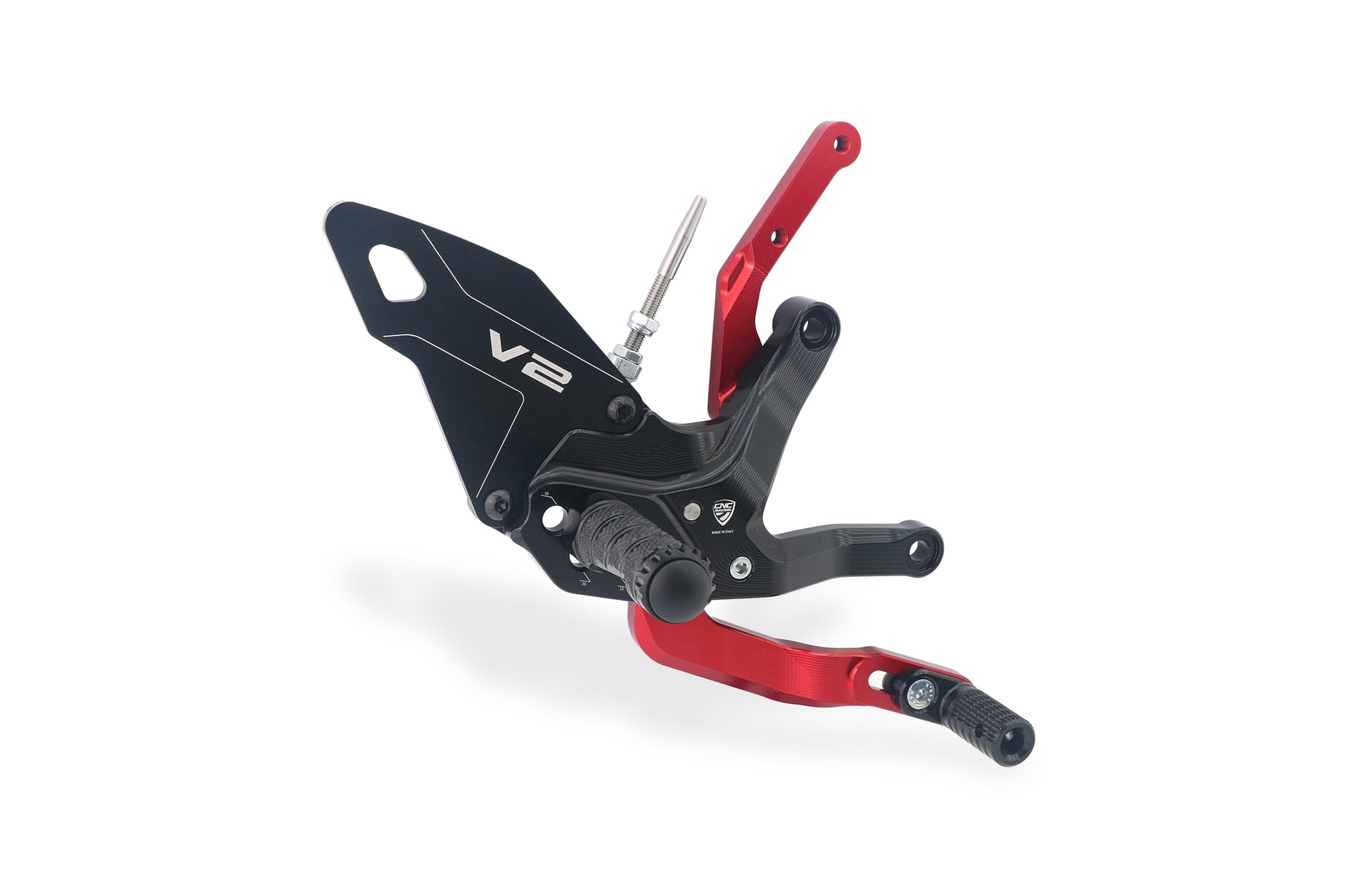 CNC Racing PE418BR remschakelset rechts – zwart met rode hevel – verstelbare voetpositie en raceklare afwerking – Ducati Panigale V2/V2S (2025+).