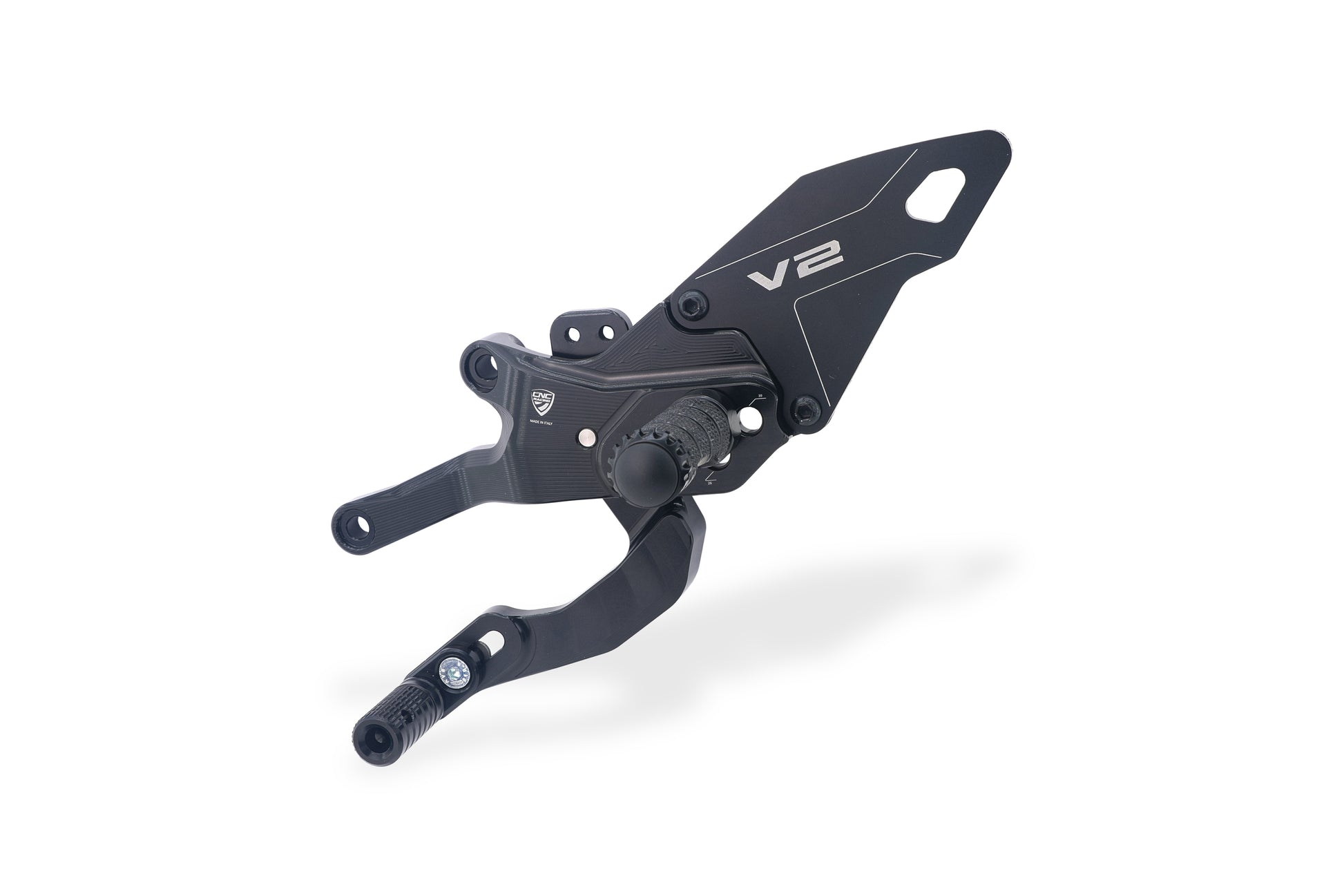 CNC Racing PE418B remschakelset links – zwart anodiseerd aluminium met verstelbare voetsteun en hevel – Ducati Panigale V2/V2S.