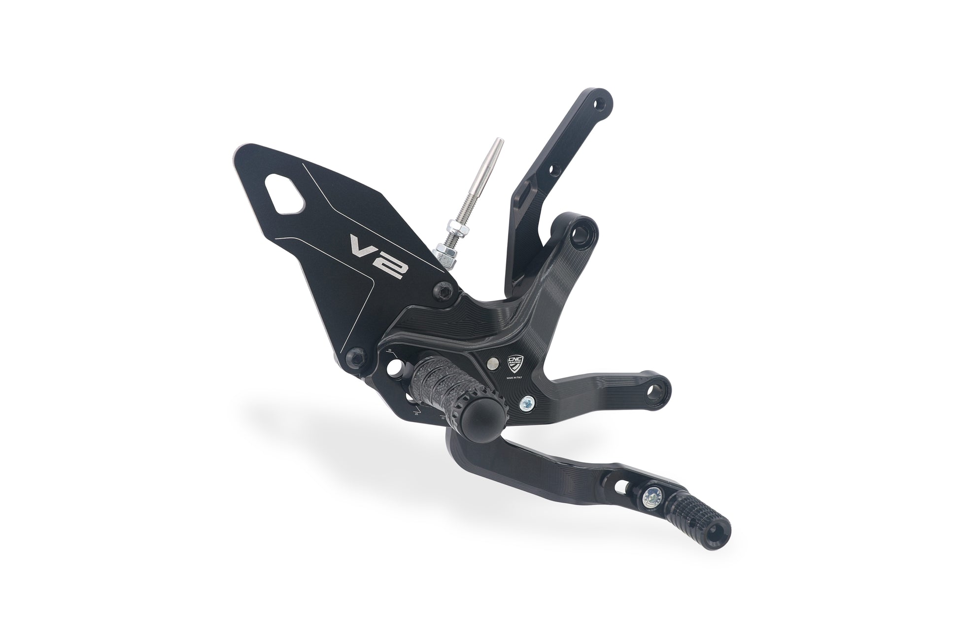 CNC Racing PE418B remschakelset rechts – zwart anodiseerd aluminium, dubbele lagering en OEM-compatibele rempompbevestiging – Ducati Panigale V2/V2S.