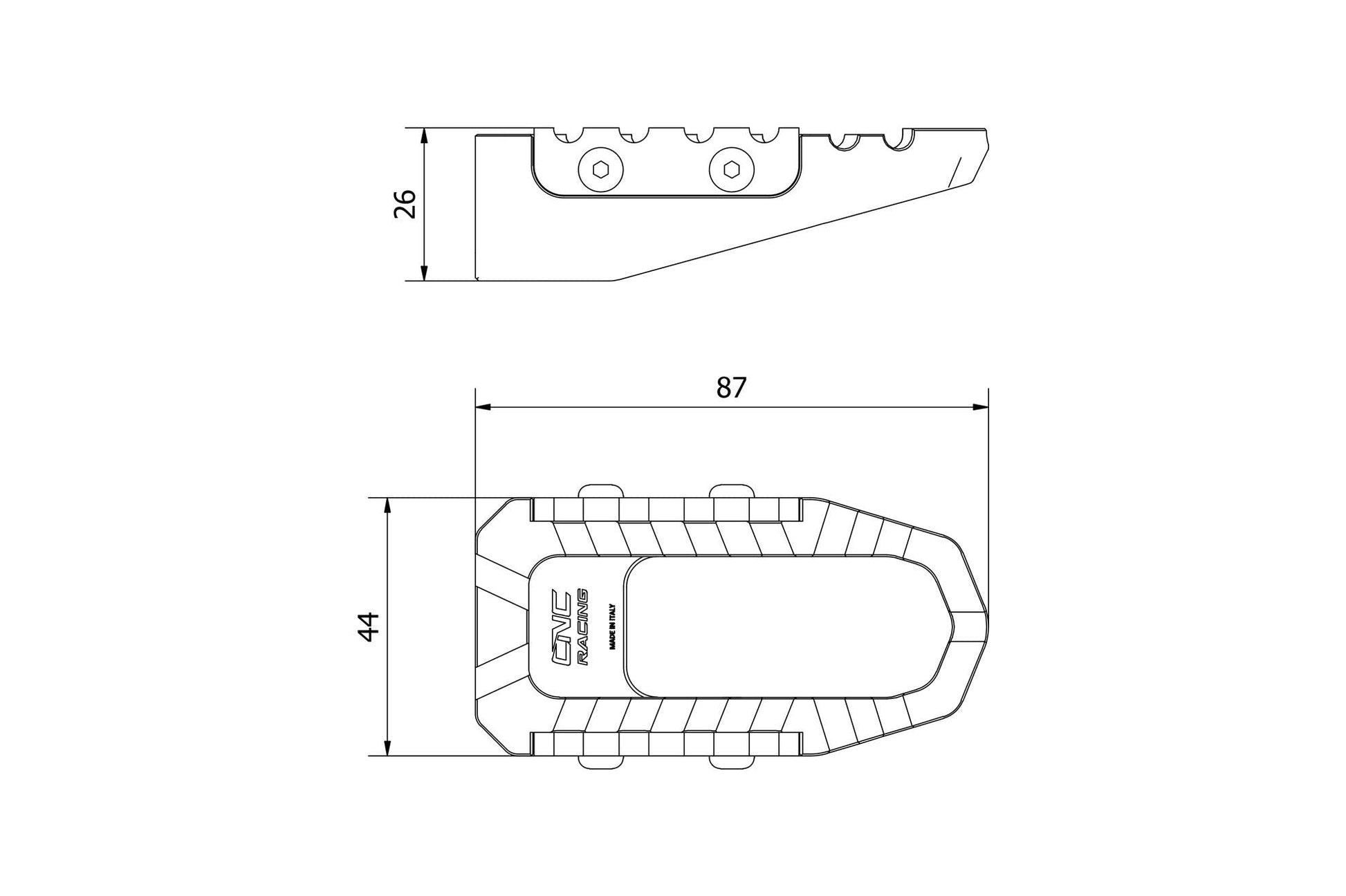 Passagier voetsteunen set 'Offroad' Ducati Diavel Carbon (2011-2018) afmetingen