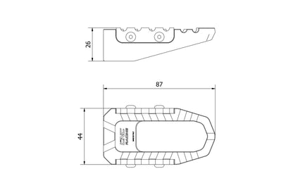 Passagier voetsteunen set 'Offroad' Ducati Diavel 1260 S (2019-2022) afmetingen