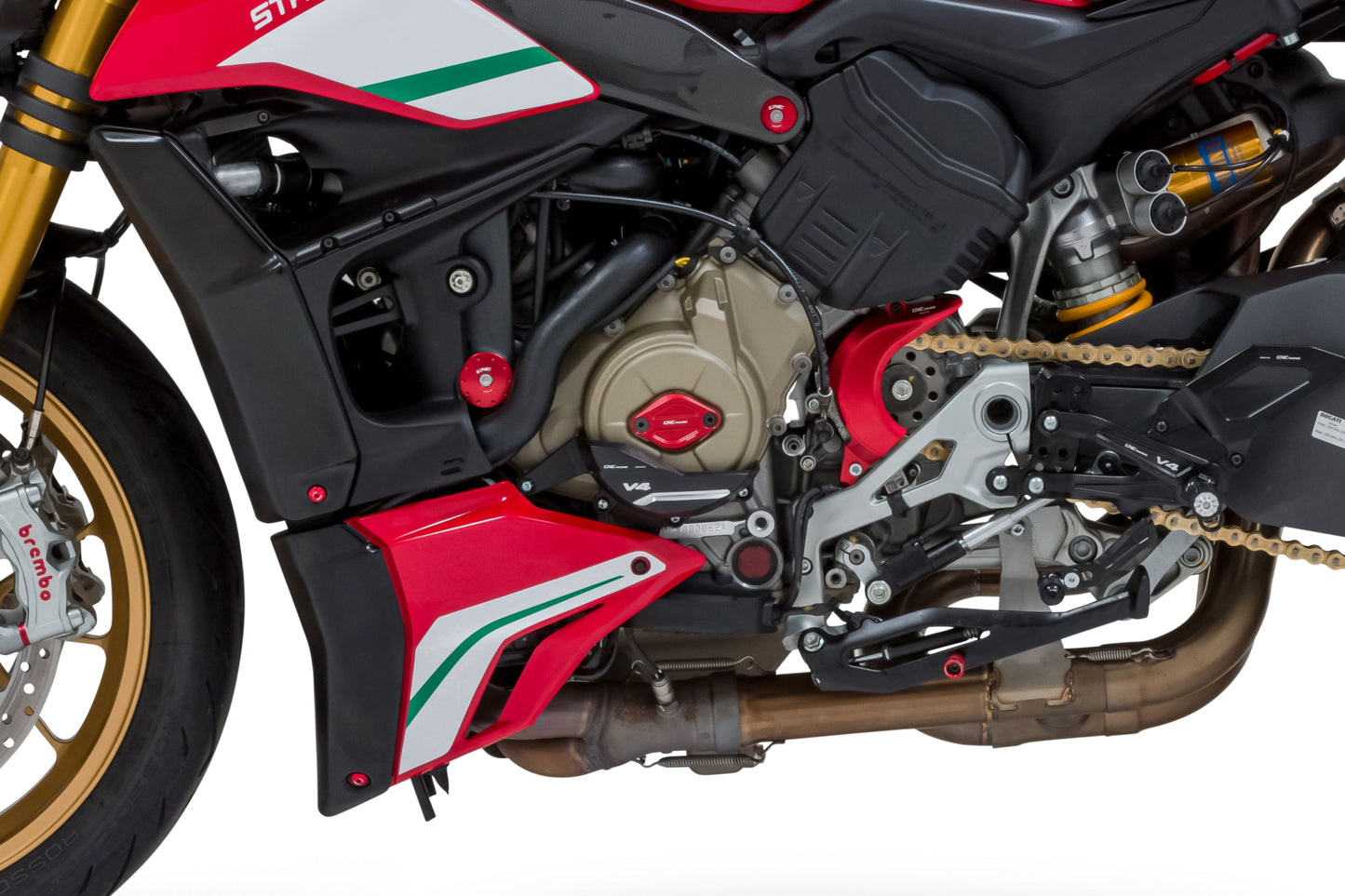 Voortandwiel cover Ducati Streetfighter V4 (2023-2024) CP172R gemonteerd op Streetfighter V4S