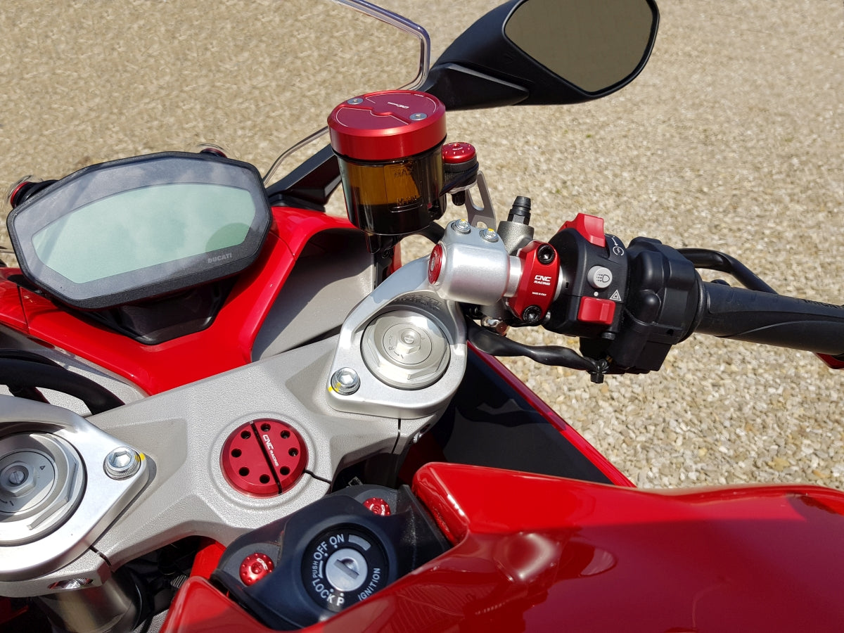 Balhoofd moer CNC Racing Ducati 1098S (2007-2009) rood gemonteerd op SuperSport
