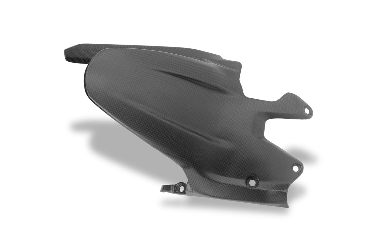 Bovenaanzicht linksboven van CNC Racing ZA222Y mat carbon achterspatbord Streetfighter V2 en Monster V2