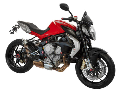 Stuurgewichtset 'Mini' CNC Racing Suzuki Gladius 650 (2009-2016) rood gemonteerd op MV Agusta Brutale ter voorbeeld