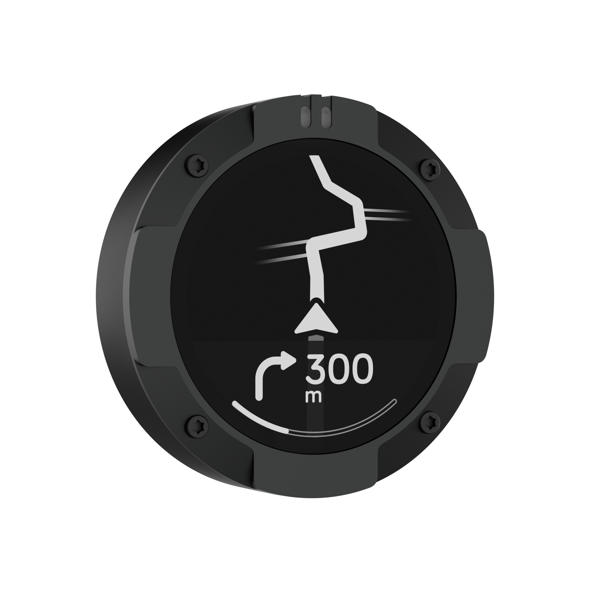 Beeline Moto 2 navigatiesysteem zwart rand schuine hoek weergave met route en bochtinstructies