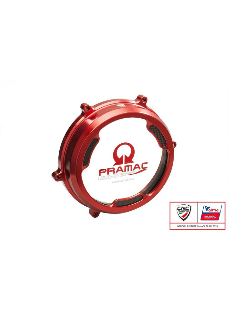 
                  
                    Clear oil bath clutch cover with carbon fiber inlay for Ducati Panigale Pramac Racing Lim. Ed.
                  
                